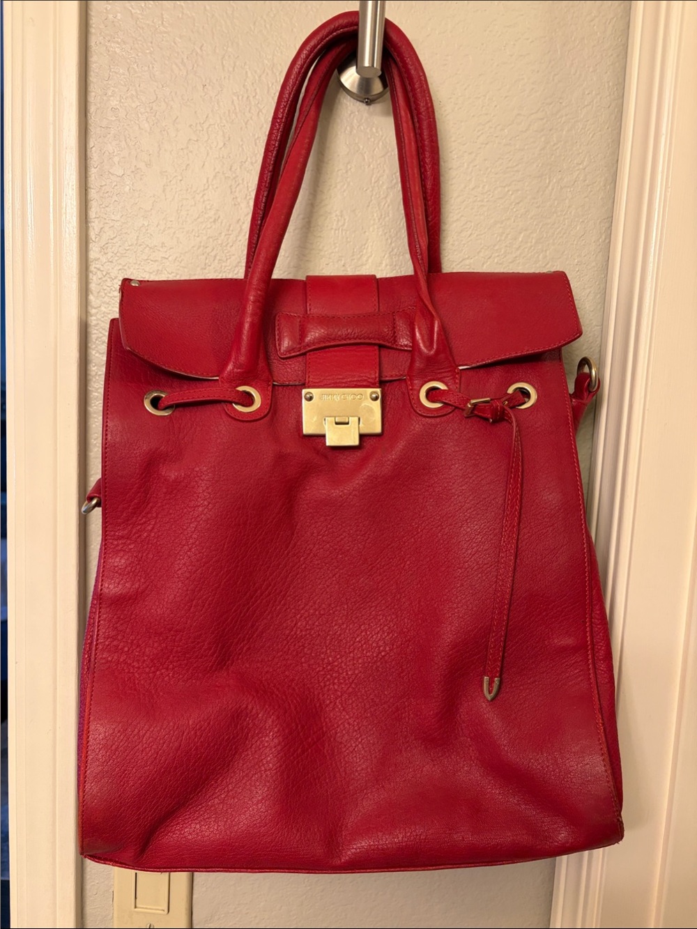 Jimmy Choo Red Leather Tote with Gold Hardware